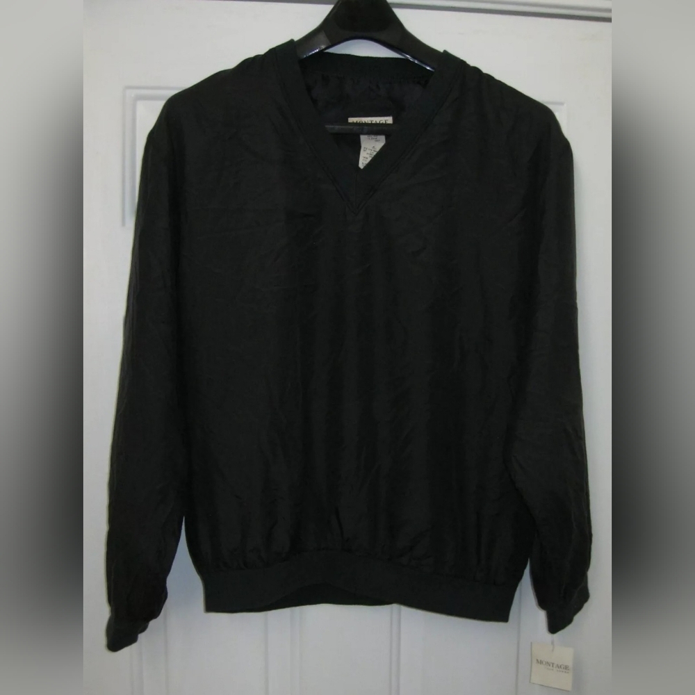 MONTAGE POUR HOMME MEN'S BLACK 100% SILK V-NECK PULLOVER JACKET SIZE XL NWT